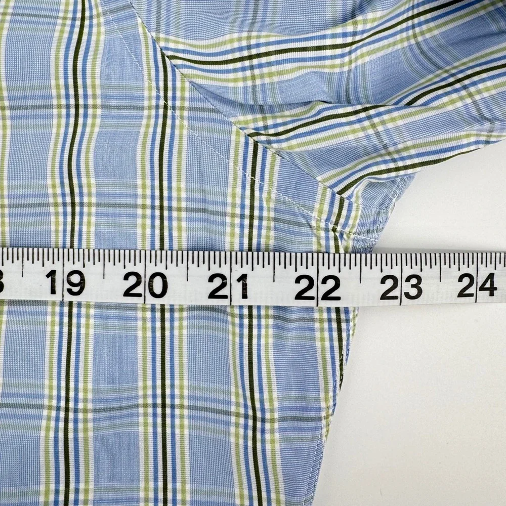 Turnbull Asser Bespoke Mens Blue Green‎ Plaid Dress Shirt Neck 15